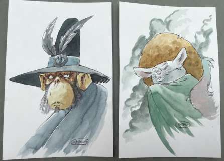 Masbou - 2x Dessin original en couleur - De Cape et de Crocs - Personnages principaux de la série    (2018) | Catawiki