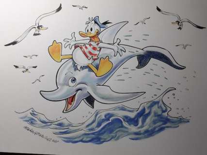 Donald Duck - "Paperino sul delfino"  - Page volante - Umpublié - (2012/2012) | Catawiki