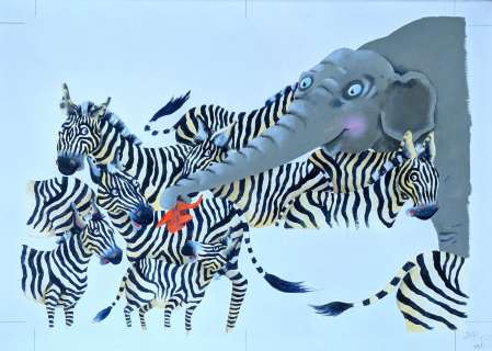 Anonyme * Superbe... | ANONYME * Superbe illustration avec des zebres et des... | Vermot et Associés