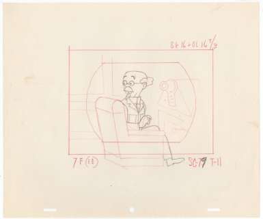 Tintin - Croquis préparatoire pour film d animation - On a marché sur la lune - Tournesol dans la fusée - Page volante - EO - (1960/1962) | Catawiki