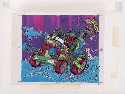 TEENAGE MUTANT NINJA TURTLES (1990) - WACKY ACTION TOILET TAXI BOX ORIGINAL PRODUCTION ART. | Hake’s