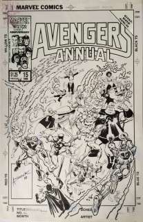 Alex Saviuk Klaus Janson - avengers annual 15 cover original art (marvel, 1986) huge battle east & west coast avengers vs evil mutants