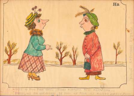 Anna Gosławska-Lipińska (Ha - Ga) (1915 - 1975) | Anna Gosławska-Lipińska (Ha - Ga) | "Niech mi pani poda adres...", rysunek satyryczny | Desa Unicum