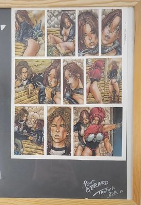 Enzo Troiano (1965), Planche D’illustrations Originales, Technique Mixte Encre de Chine Et Crayon Sur Papier, Signée Et Datée 1999 En Haut À Droite, Dédicacée Et Signée En Bas À Droite, Dim. 39,5 X 30. | Lot 321 : | misc / divers