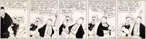 E. C. Segar Thimble Theatre starring Popeye Partial Daily Comic Strip Original Art dated 7-13-35 (King Features Syndicate, 1935). | Heritage