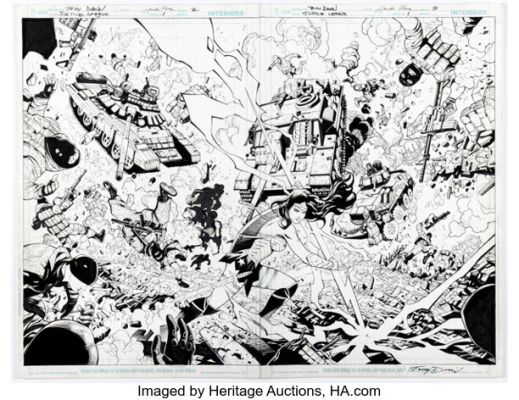 Tony Daniel and Sandu Florea Justice League #1 Double Splash Pages 2-3 Original Art (DC, 2016). | Heritage