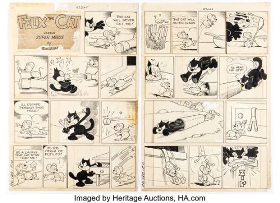 Otto Messmer (as Pat Sullivan) Popular Comics #120 Felix the Cat Complete 6-Page Story Original Art (Dell, 1946). (Total: 6 Original Art) | Heritage