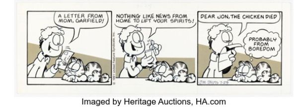 Jim Davis Garfield Daily Comic Strip Original Art dated 7-29-91 (United Feature Syndicate, 1991). | Heritage