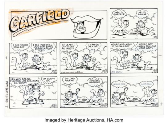 Jim Davis Garfield Sunday Comic Strip Original Art dated 4-6-86 (United Feature Syndicate, 1986). | Heritage