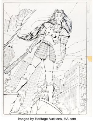 Billy Tucci and Rob Stull Shi: The Way of the Warrior #8 Double Splash Pages 4-5 Original Art (Crusade, 1996).