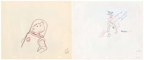 Tintin - 2x croquis préparatoire film dÂ´animation - On a marché sur la lune - Tintin en scaphandre (1962) | Catawiki
