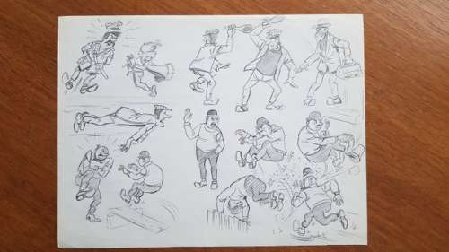 Suske en Wiske - Originele ontwerp-tekeningen/schetsen op vel - Het Brommende Brons - Loose page - (1971) | Catawiki