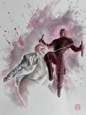 David Mack | Daredevil: Born Again 2 Daredevil vs Fisk Official Marvel Studios Art Panel 4 | Kirby’s Comic Art