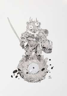 Luca Claretti - Illustrazione Originale - "Cavaliere tripofobico" - tecnica mista - A4 - Loose page - Other (2019) | Catawiki