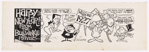Lot 7 - BULLWINKLE NEW YEAR‘S DAY 1963 DAILY STRIP ORIGINAL ART BY AL KILGORE.