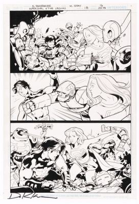 Lot 202 - SUPERGIRL AND THE LEGION OF SUPER-HEROES #18 JULY 2006 ORIGINAL ART PAGE BY ADAM DeKRAKER.