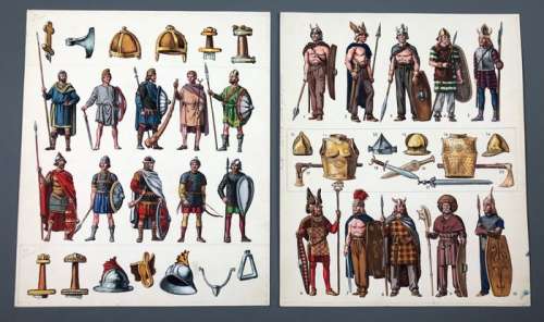 Funcken - 2x Dessins originaux couleur - Les Gaulois + Les Anglo-Saxons et Carolingiens - (1969) | Catawiki
