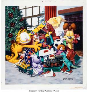 Jim Davis Studio | Jim Davis Studio - Garfield and Odie Christmas Gifts Illustration Original Art (c.1990s).... | Heritage