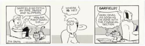 Jim Davis Garfield Daily Comic Strip Original Art dated 3-20-79 (United Feature Syndicate, 1979). | Heritage