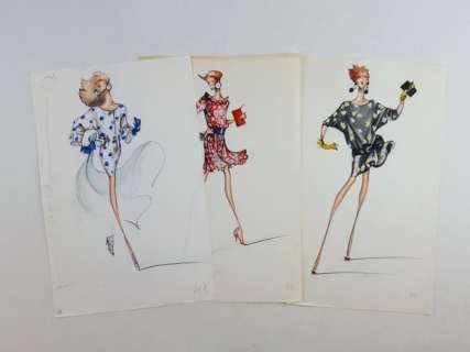 Studio Valentino - 3x llustr. Origin. "Figurini di Moda" - Loose page - First edition | Catawiki