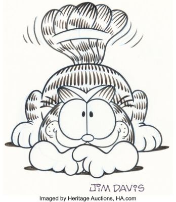Jim Davis Studio - Garfield Wagging His Tail Illustration Original Art (c. 1980). | Heritage