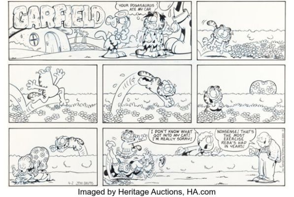 Jim Davis Garfield Sunday Comic Strip Original Art dated 4-2-89 (United Feature Syndicate, 1989). | Heritage