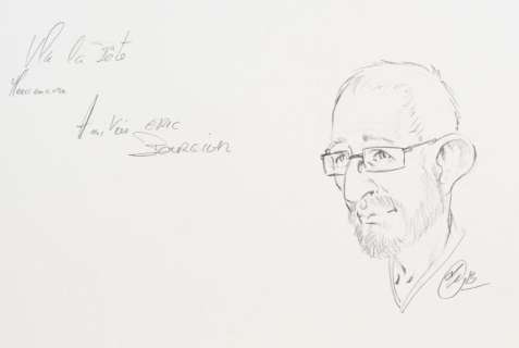 BOURGIER Eric - Lot 580 - Belle dédicace de l‘auteur de Servitude Mine de plomb...