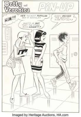 Dan DeCarlo and Rudy Lapick Archie’s Girl Betty and Veronica #128 Pin-Up Illustration Original Art (Archie, 1966). | Heritage