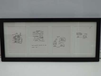K.J.LAMB - Black and white - Framed and Glazed Original Satirical Cartoon Artwork - Group of 4 | Excalibur Auctions