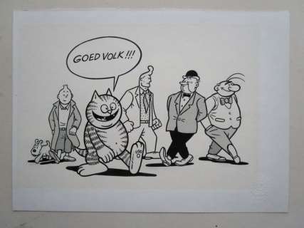 René Windig / Eddie de Jong - Originele tekening - Heinz met Nero, Lambik, Cowboy Henk en Kuifje met Bobbie | Catawiki