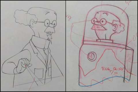 Tintin - 6 x Original drawing - Professeur Tournesol - On a marché sur la lune - (1960’s) | Catawiki