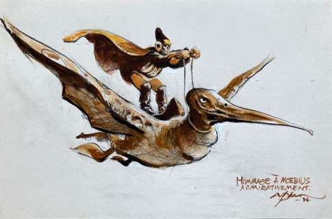 Follet, René - Dessin original couleur - Hommage Ã  Moebius - Starwatcher - (2014) | Catawiki