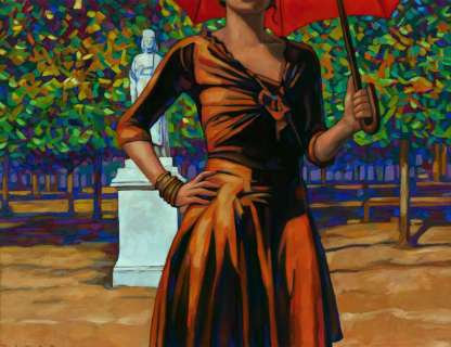 Miles Hyman - Parasol Rouge aux Jardins du Luxembourg, 2024