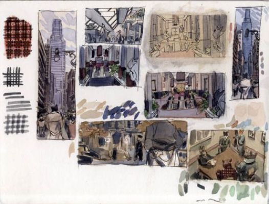 Juanjo Guarnido | Blacksad, Tome 1, Quelque part entre les ombres, Recherches de cases, planches 37,43 et 44 | Galerie 9ème Art