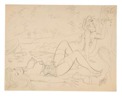 BILL WARD NAUGHTY PENCIL DRAWING. | Hake’s