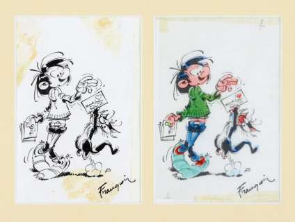 Franquin | GASTON LAGAFFE Dessin à l’encre de Chine et sa mise en couleurs | Cornette de St Cyr