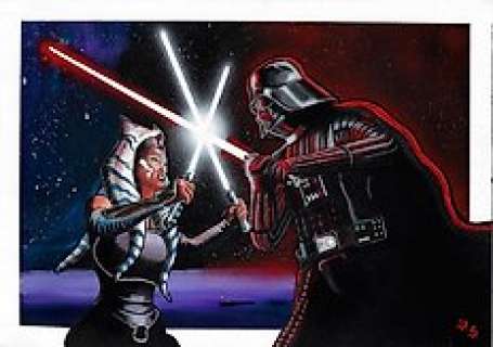 Diego Septiembre (DS) - Ahsoka Tano vs Darth Vader - Star Wars:: The Clone Wars - Original painting by Diego Septiembre - Size: 42 x 30 cm