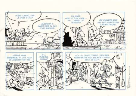 Hogenbirk, Pieter | Hogenbirk, Pieter - Originele gag in inkt + Kleurenprint - De Ruyter 3 - Hijs de zeilen! | Catawiki