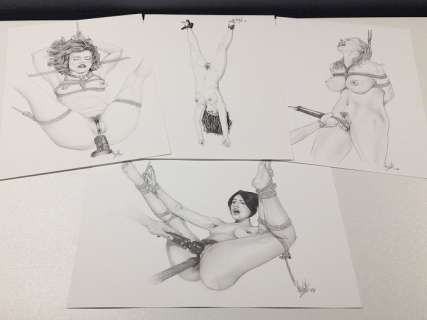 Amc Angelo Carmelo Montana | Bdsm Bondage Dildo - 4x Original Drawings Erotic Art - Signed! | Catawiki