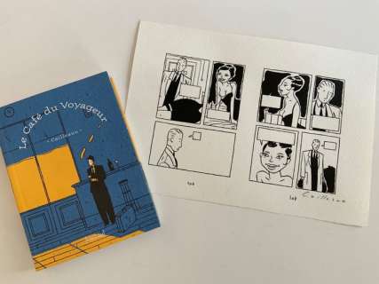 Cailleaux, Christian | Cailleaux, Christian - Planche originale - Le Café du voyageur + album + ex-libris - (2000) | Catawiki