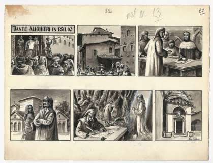Nino Calabrã² | Lo Scolaro - Nino CalabrÃ² - tavola originale autoconclusiva "Dante Alighieri in Esilio" - Anni ’50 - Exemplaire unique | Catawiki
