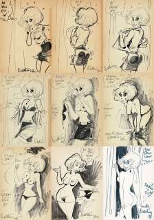 Walthéry | Le strip-tease de Natacha, ensemble de 9 dessins originaux sur papier carton représentant le strip-tease de Natacha. | Septimus