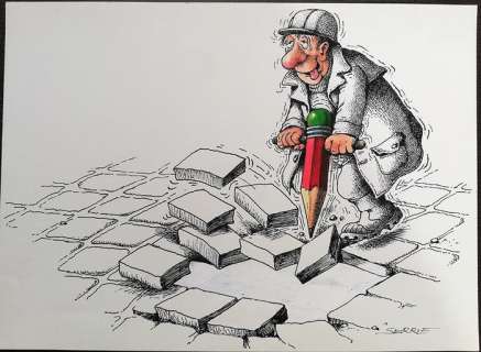 Serre, Claude | Serre, Claude - Dessin original couleur - Le pavé de la BD - (1980) | Catawiki