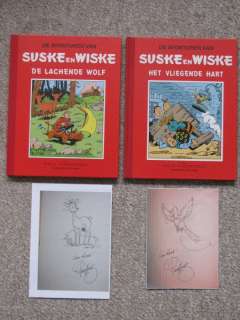 Willy Vandersteen | Suske en Wiske 21 + 23 - De Lachende Wolf + Het Vliegende Hart - Rode Klassiek Reeks - 2x fraaie pentekening Paul Geerts - Cartonné - Réédition - (1995) | Catawiki