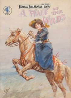 Robert Prowse (American, b. 1910)
 A Waif of the Wilds, Buffalo Bill Novel cover
 Mixed media on board
 13.5 x 19.75 in....