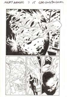 Greg Land, Jay Leisten - mighty avengers #9 p. 15 - she-hulk smash splash - blue marvel app - 2014 signed