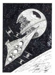 Star Destroyer and Death Star II Sketch by Ron Williams | mycomicshop.com