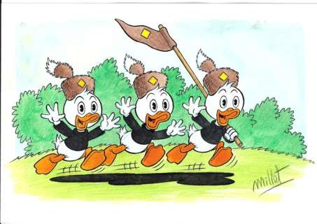 Millet | . , Huey, Dewey & Louie Duck - Millet - Original Drawing - EO | Catawiki