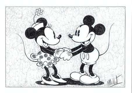 Millet | . Mickey Mouse & Minnie Mouse - Millet - Original Drawing - EO | Catawiki