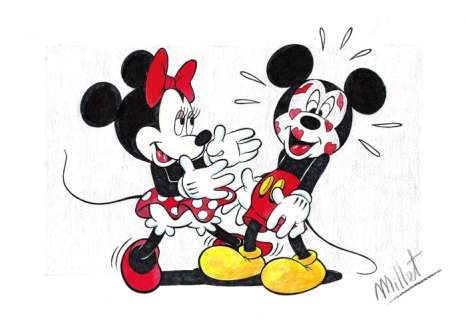 Millet | Mickey Mouse & Minnie Mouse - Millet - Original Drawing | Catawiki